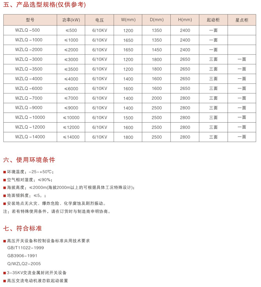 WZLQ系列鼠笼式高压电机液阻起动柜